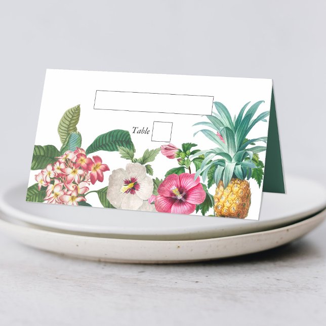 Tropical Watercolor Flowers & Greenery Wedding  Place Card (Tropical Watercolor Flowers & Greenery Wedding Place Card)