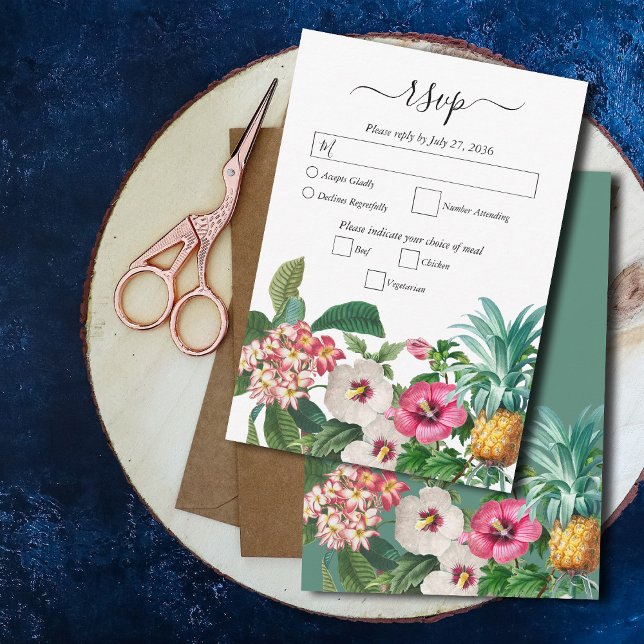 Tropical Watercolor Flowers & Greenery Wedding RSVP Card (Tropical Watercolor Flowers & Greenery Wedding RSVP Card)