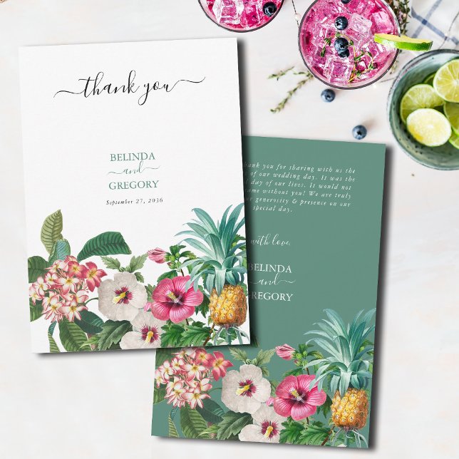 Tropical Watercolor Flowers & Greenery Wedding Thank You Card (Tropical Watercolor Flowers & Greenery Wedding Thank You Card)