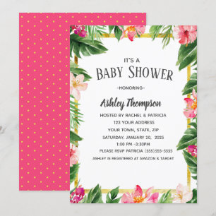 Tropical Watercolor Flowers Summer Baby Shower Invitation