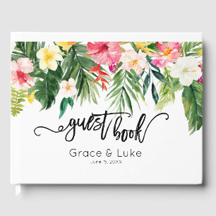Tropical Watercolor Flowers Wedding Guest Book