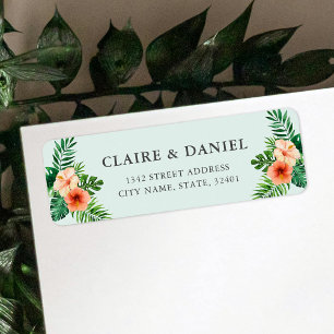 Tropical Watercolor Flowers Wedding Return Address