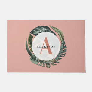 Tropical watercolor foliage floral home decor doormat