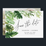 Tropical watercolor foliage floral photo save the date<br><div class="desc">Beautiful modern Tropical watercolor foliage photo save the date. Beautiful script text. Part of a summer wedding celebration collection.</div>