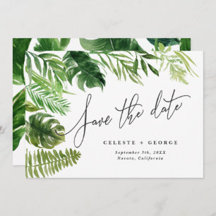 Tropical watercolor foliage floral save the date
