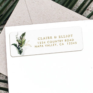 Tropical Watercolor Foliage Gold Return Address