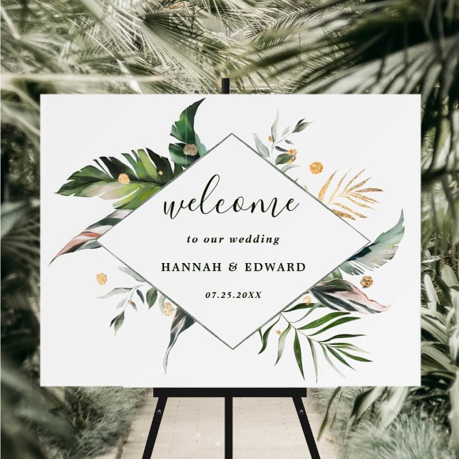 Tropical Watercolor Foliage Green Wedding Welcome Poster (Creator Uploaded)