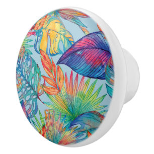Tropical Watercolor Foliage – Palm Leaf Decor Ceramic Knob