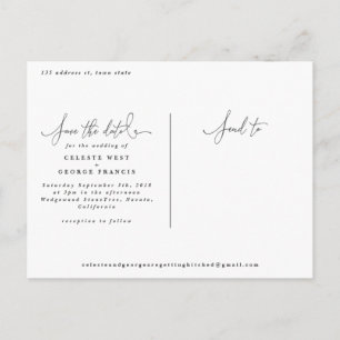 Tropical watercolor foliage script save the date a announcement postcard