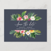 Tropical watercolor foliage script save the date