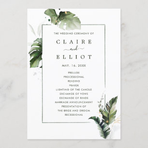 Tropical Watercolor Foliage Wedding Ceremony Programme