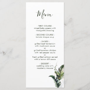 Tropical Watercolor Foliage Wedding Menu