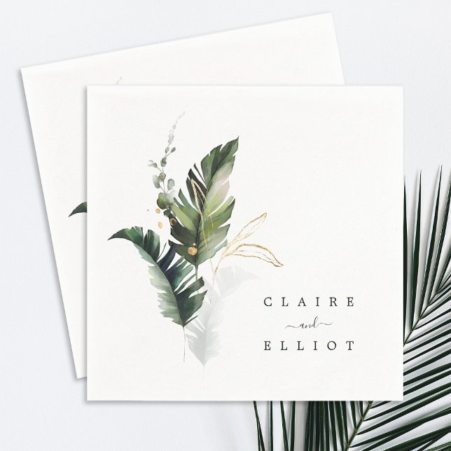 Tropical Watercolor Foliage Wedding Napkin (Creator Uploaded)