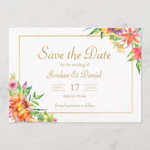 Tropical Watercolor Gold Frame Wedding invitation