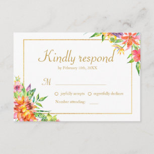 Tropical Watercolor Gold  Frame Wedding RSVP