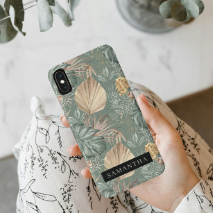 Tropical Watercolor Gold & Green Leaves Pattern  Case-Mate iPhone Case