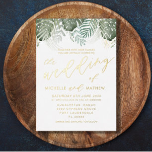 Tropical Watercolor Gold Green Wedding