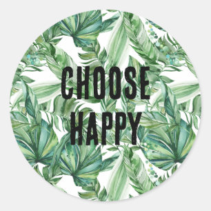 Tropical Watercolor Green Leaves Quote Classic Round Sticker