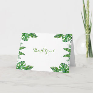 Tropical Watercolor Green Monstera Leaves Frame Th Thank You Card