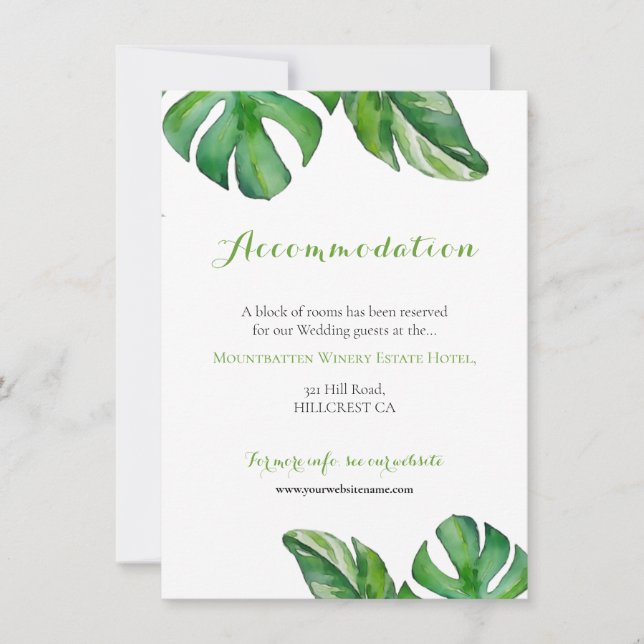 Tropical Watercolor Green Monstera Leaves Wedding (Front)