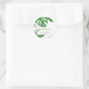Tropical Watercolor Green Monstera Leaves Wedding Classic Round Sticker