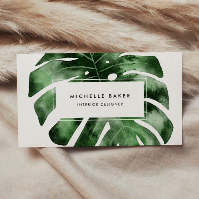 Tropical Watercolor Greenery Monstera Leaf  Business Card (Creator Uploaded)