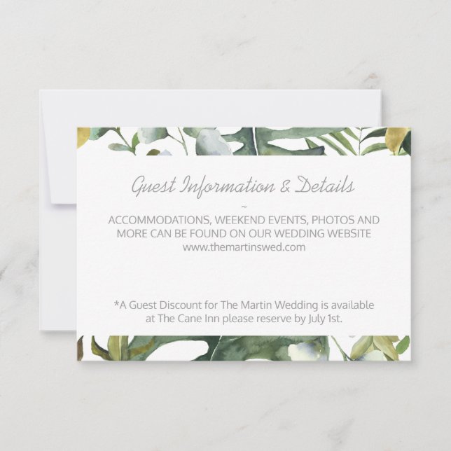 Tropical Watercolor Guest Info/Details Card (Front)