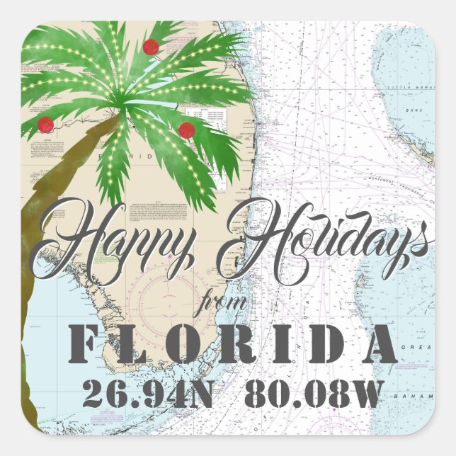 Tropical Watercolor Happy Holidays from Florida Square Sticker (Front)