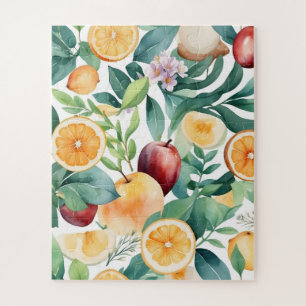 Tropical Watercolor Harmony of Fruits and Leaves Jigsaw Puzzle