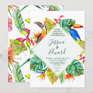 Tropical Watercolor Hawaii Exotic Birds Invitation