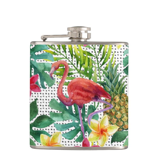 Tropical Watercolor Hip Flask (Front)