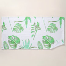 Tropical Watercolor Leaf Beach Towel | Light Green