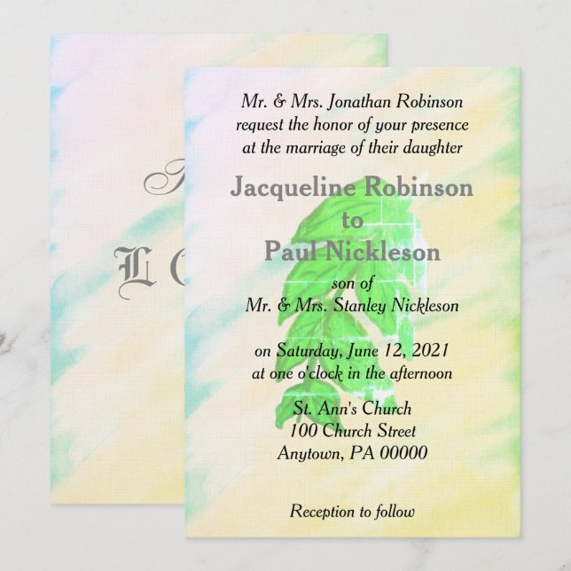 Tropical Watercolor Leaf Wedding Suite Invitation (Front/Back)