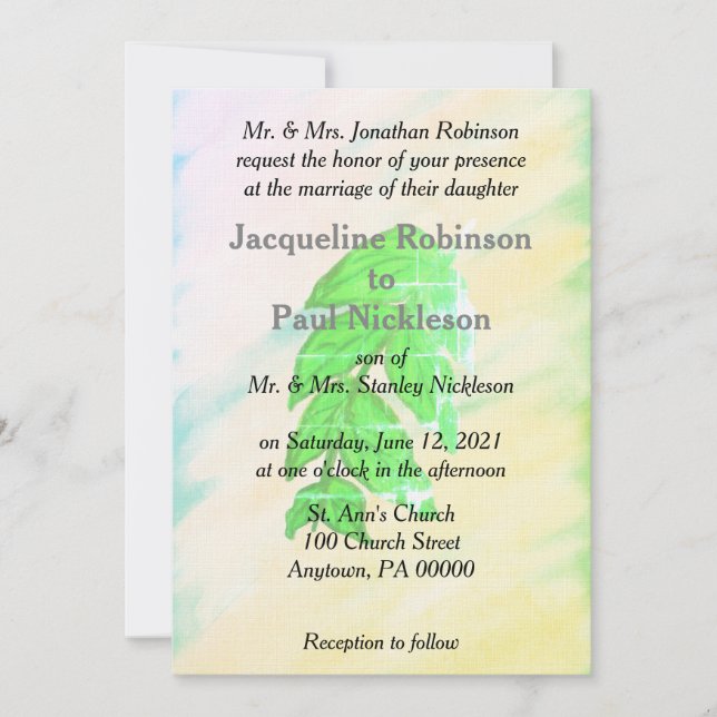 Tropical Watercolor Leaf Wedding Suite Invitation (Front)