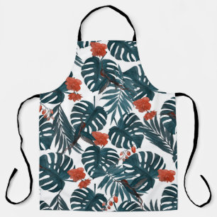Tropical watercolor, leaves, flowers, hummingbirds apron