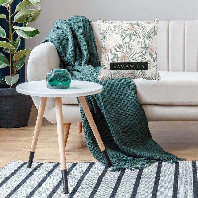 Tropical Watercolor Leaves & Flowers Pattern Cushion (Creator Uploaded)