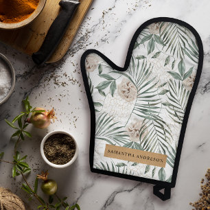 Tropical Watercolor Leaves & Flowers Pattern Oven Mitt & Pot Holder Set