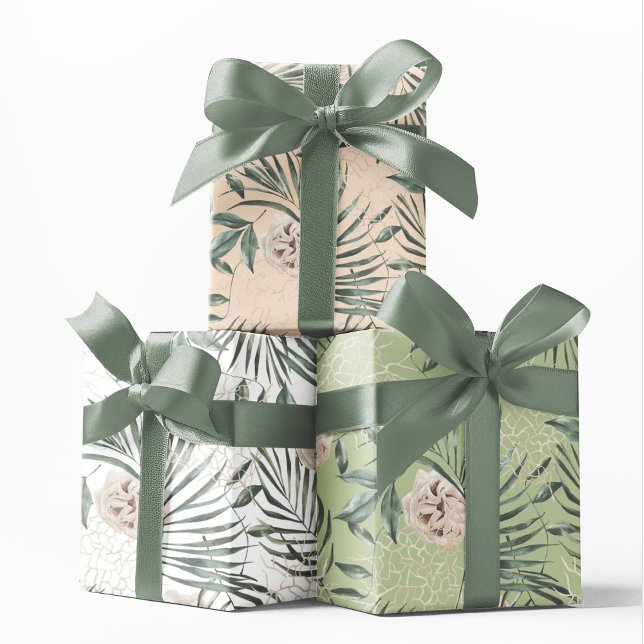 Tropical Watercolor Leaves & Flowers Pattern Wrapping Paper Sheet (Creator Uploaded)