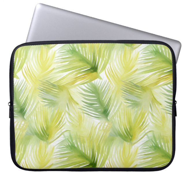 Tropical Watercolor Leaves Laptop Sleeve (Front)