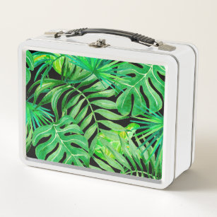 Tropical Watercolor Leaves: Seamless Elegance. Metal Lunch Box
