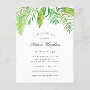 Tropical Watercolor Leaves Summer Bridal Shower Invitation Postcard