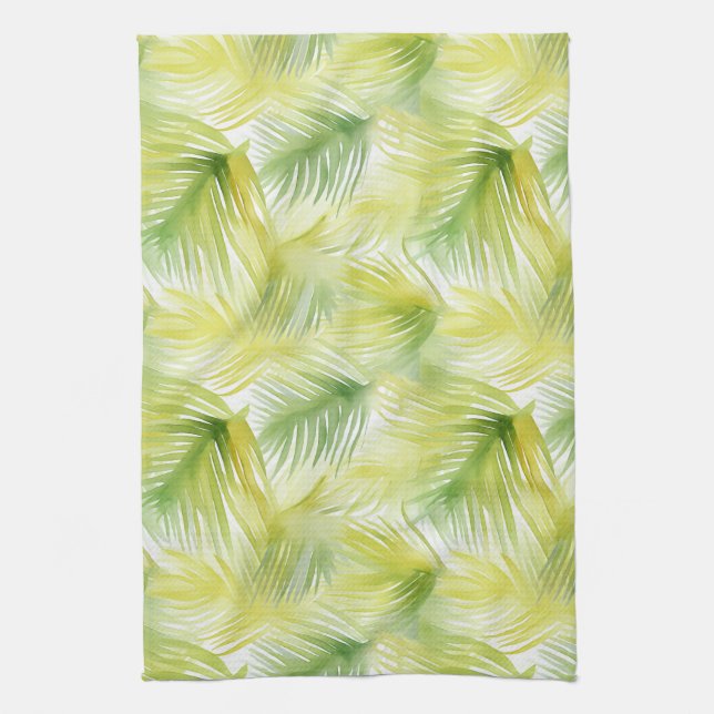 Tropical Watercolor Leaves Tea Towel (Vertical)