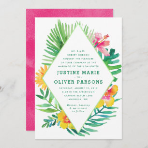 Tropical Watercolor Leaves Wedding Invitation