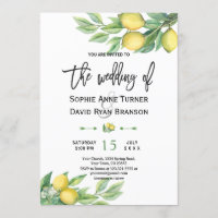 Tropical Watercolor Lemon Fruits Flowers Wedding