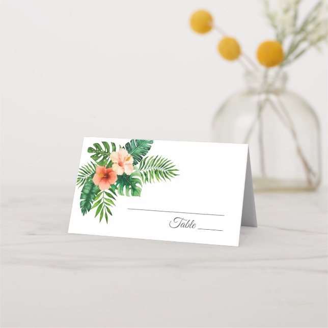 Tropical Watercolor Mint Green Wedding Place Card (Front)