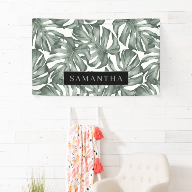 Tropical Watercolor Modern Oasis Leaves Pattern Banner (Insitu)