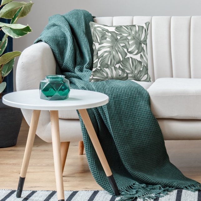 Tropical Watercolor Modern Oasis Leaves Pattern Cushion (Creator Uploaded)