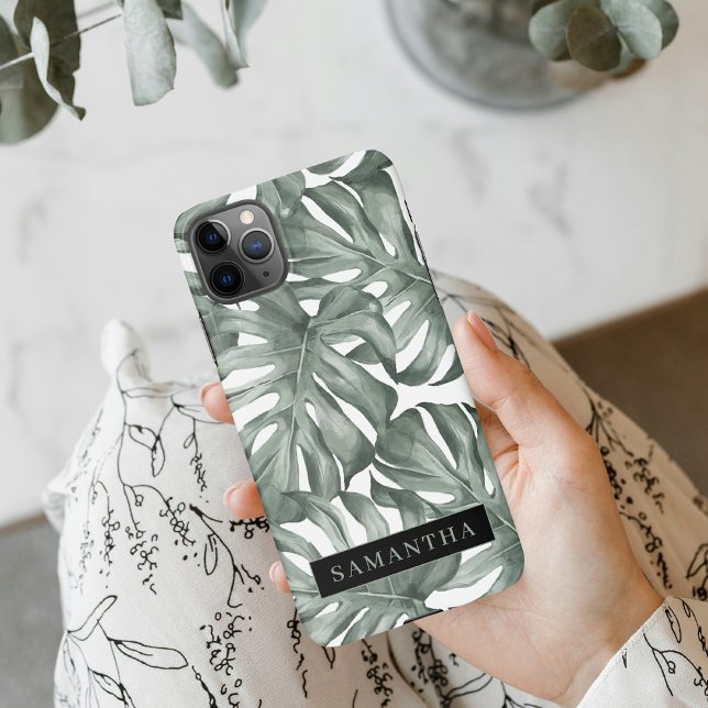 Tropical Watercolor Modern Oasis Leaves Pattern iPhone Case (Creator Uploaded)