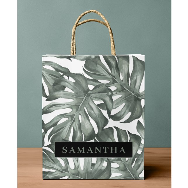 Tropical Watercolor Modern Oasis Leaves Pattern Large Gift Bag (Creator Uploaded)