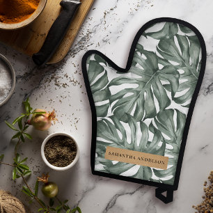 Tropical Watercolor Modern Oasis Leaves Pattern Oven Mitt & Pot Holder Set